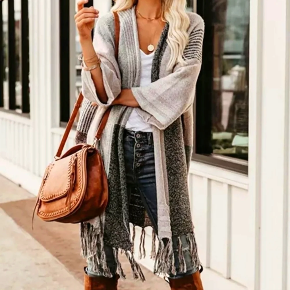 CLEARANCE! BOHO Fringe Cardigan Patchwork Knit Sweater NEW! - Picture 1 of 6